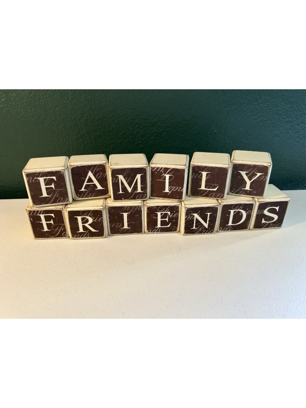 Hallmark 13 Family & Friends Decorative Painted Wooden Blocks 2" White & Brown